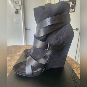 Black open toe suede and leather booties sz. 10